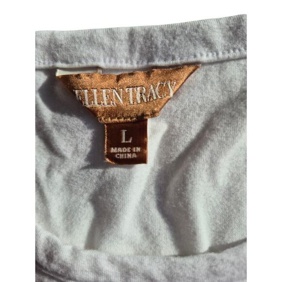 ELLEN TRACY Sz  L white cotton blend T-shirt Bling  silver sequined stripes - Picture 4 of 5